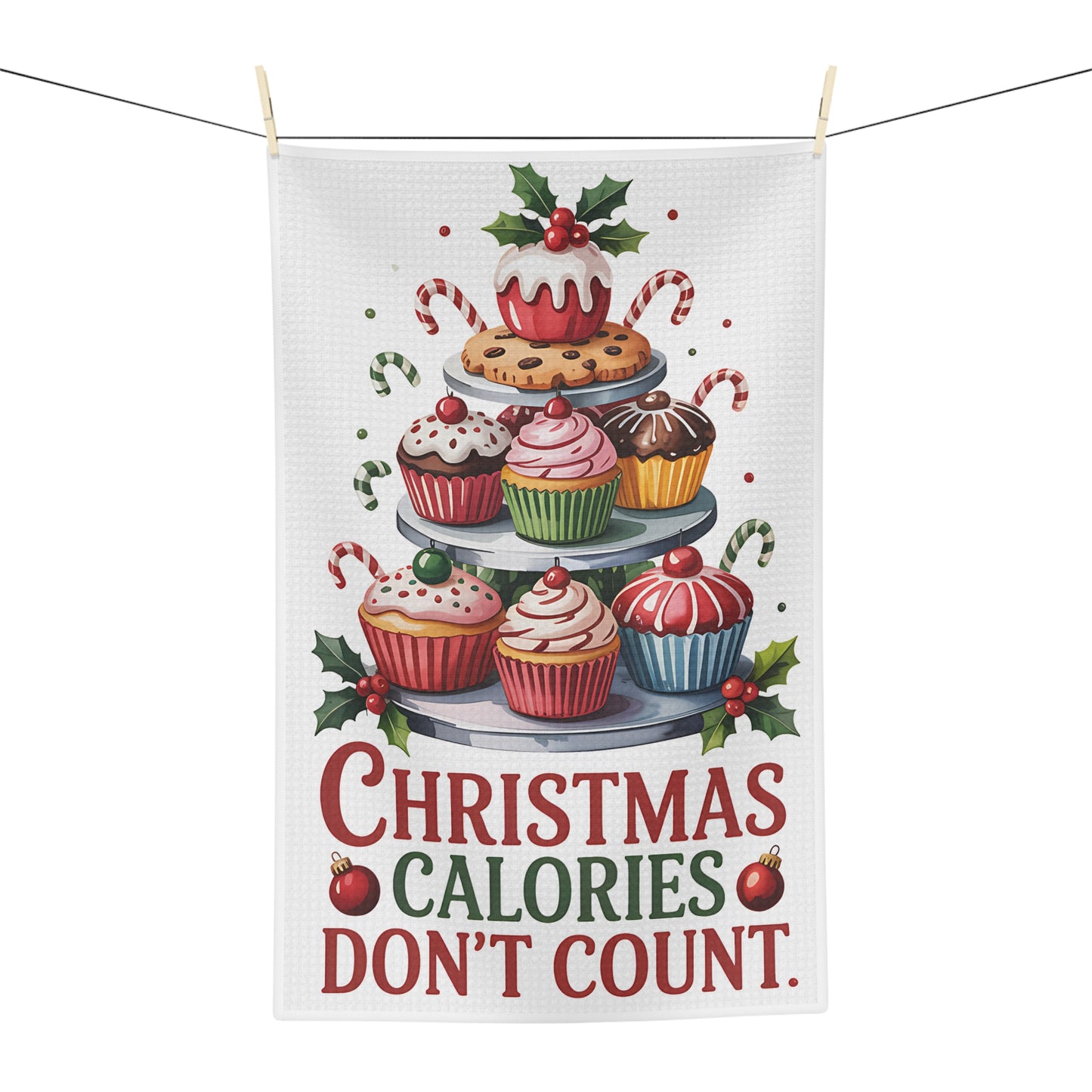Christmas Calories Don't Count Tea Towel | Holiday Cupcakes Kitchen Towel - Resilient Mind Media