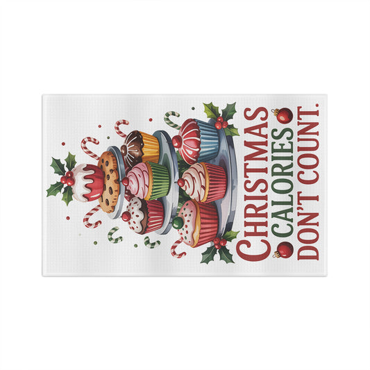Christmas Calories Don't Count Tea Towel | Holiday Cupcakes Kitchen Towel - Resilient Mind Media