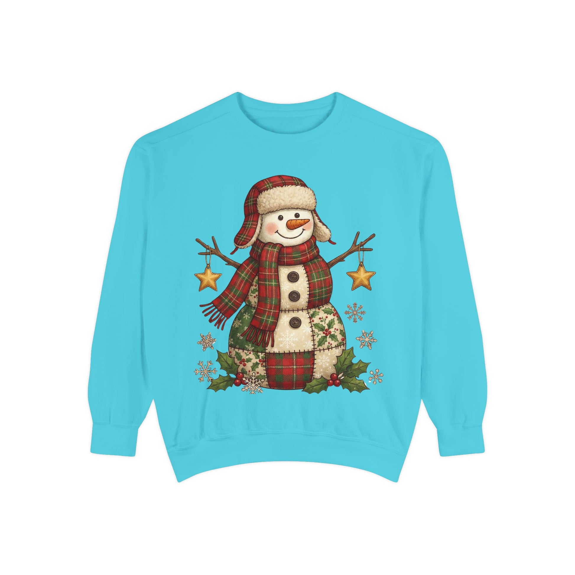 Faux Patchwork Design Vintage Snowman Sweatshirt | Rustic Plaid Christmas Crewneck | Farmhouse Holiday Sweater | Cute Winter Pullover Gift for Her - Resilient Mind Media