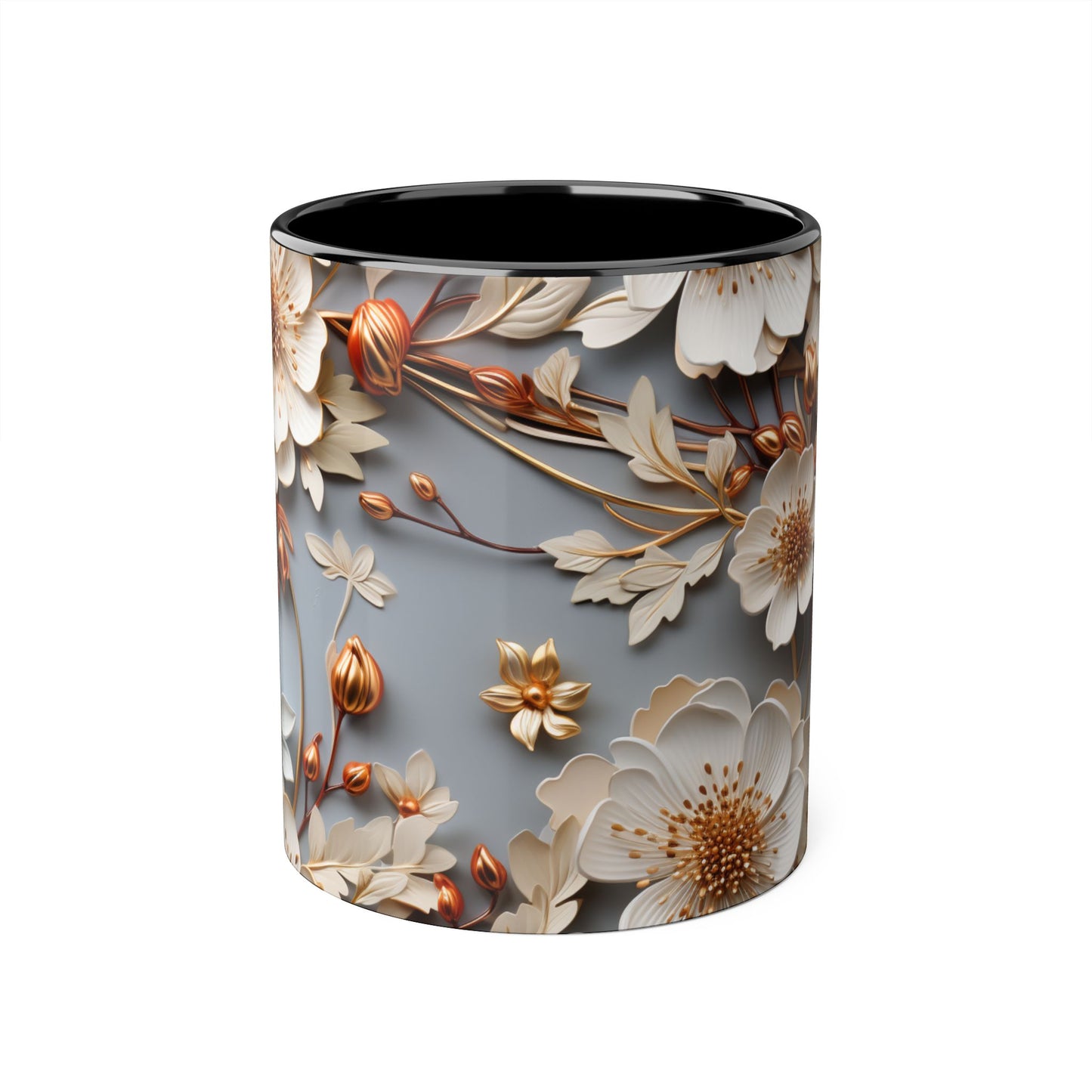 Elegant Floral Accent Mug - 11oz Coffee Cup with Black Handle - Resilient Mind Media