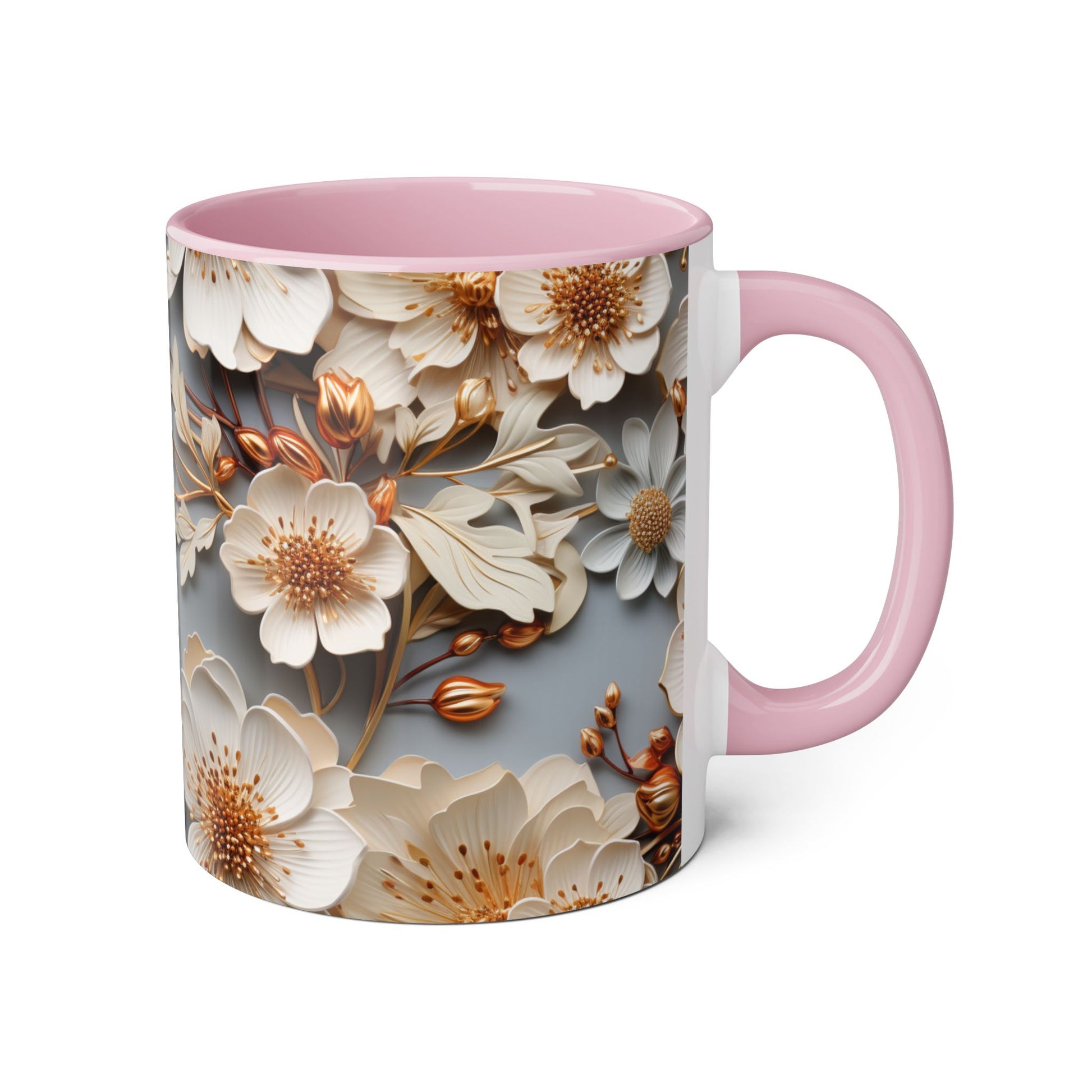 Elegant Floral Accent Mug - 11oz Coffee Cup with Black Handle - Resilient Mind Media