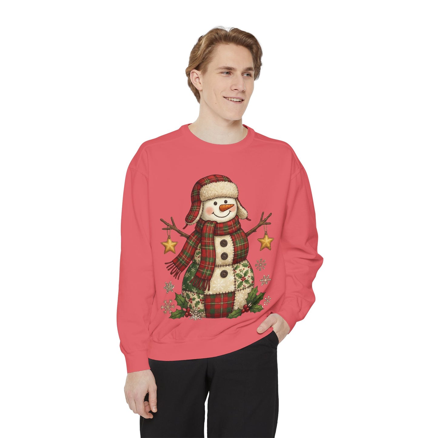 Faux Patchwork Design Vintage Snowman Sweatshirt | Rustic Plaid Christmas Crewneck | Farmhouse Holiday Sweater | Cute Winter Pullover Gift for Her - Resilient Mind Media