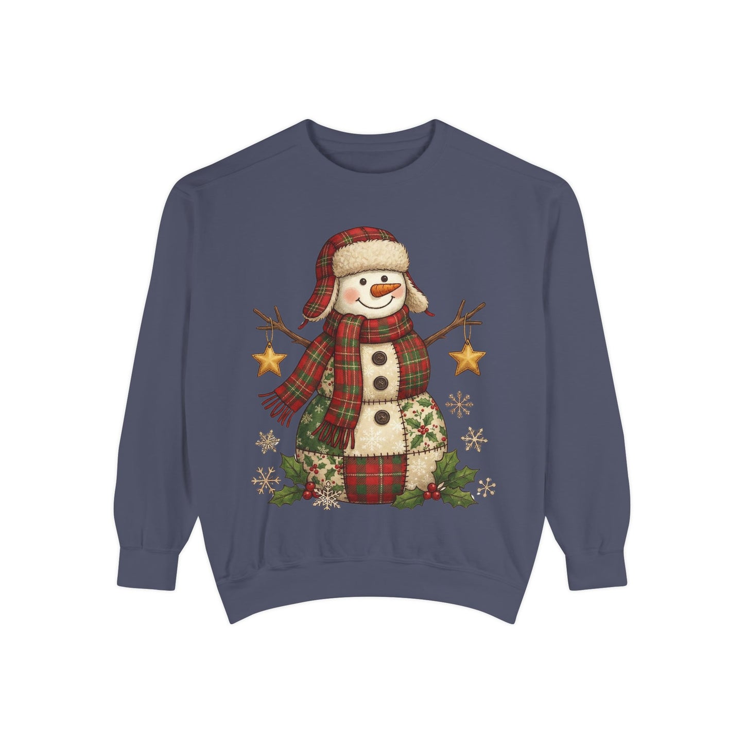 Faux Patchwork Design Vintage Snowman Sweatshirt | Rustic Plaid Christmas Crewneck | Farmhouse Holiday Sweater | Cute Winter Pullover Gift for Her - Resilient Mind Media