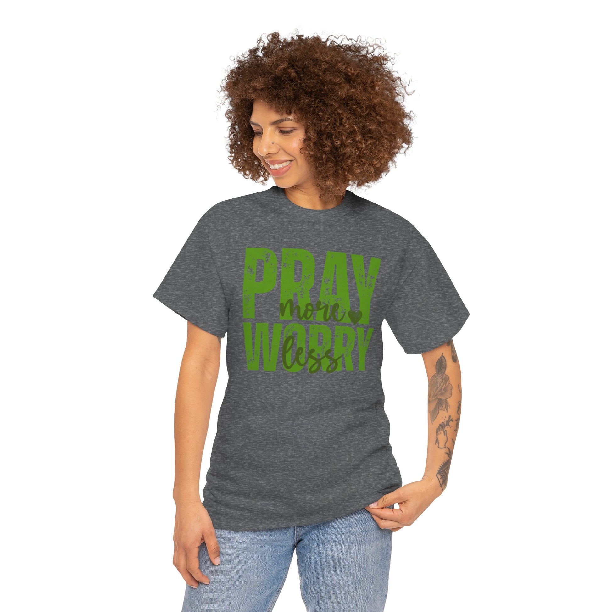 pray more worry less Inspirational Unisex Heavy Cotton Tee - 'Pray Worry' Motivational Shirt - Resilient Mind Media