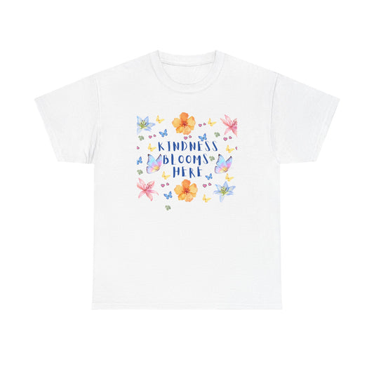 POSITIVITY MENTAL HEALTH Kindness Blooms Here Unisex Heavy Cotton Tee - Resilient Mind Media