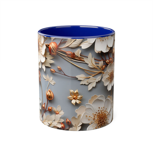 Elegant Floral Accent Mug - 11oz Coffee Cup with Black Handle - Resilient Mind Media