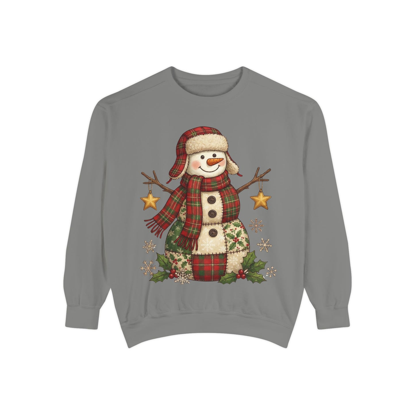 Faux Patchwork Design Vintage Snowman Sweatshirt | Rustic Plaid Christmas Crewneck | Farmhouse Holiday Sweater | Cute Winter Pullover Gift for Her - Resilient Mind Media