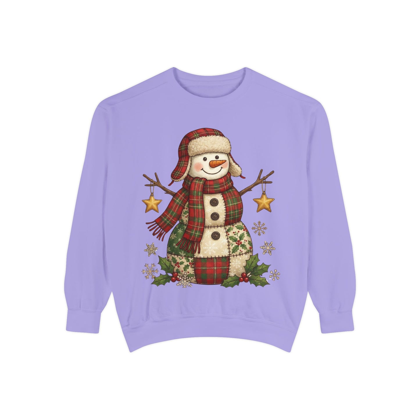 Faux Patchwork Design Vintage Snowman Sweatshirt | Rustic Plaid Christmas Crewneck | Farmhouse Holiday Sweater | Cute Winter Pullover Gift for Her - Resilient Mind Media