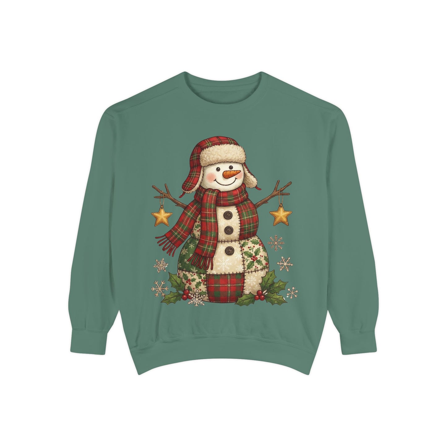 Faux Patchwork Design Vintage Snowman Sweatshirt | Rustic Plaid Christmas Crewneck | Farmhouse Holiday Sweater | Cute Winter Pullover Gift for Her - Resilient Mind Media