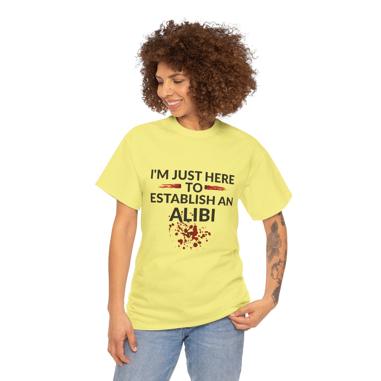 Murder Mystery Fan Tee: "I'm Just Here to Establish an Alibi" - Resilient Mind Media