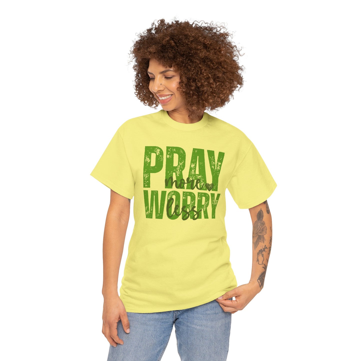 pray more worry less Inspirational Unisex Heavy Cotton Tee - 'Pray Worry' Motivational Shirt - Resilient Mind Media