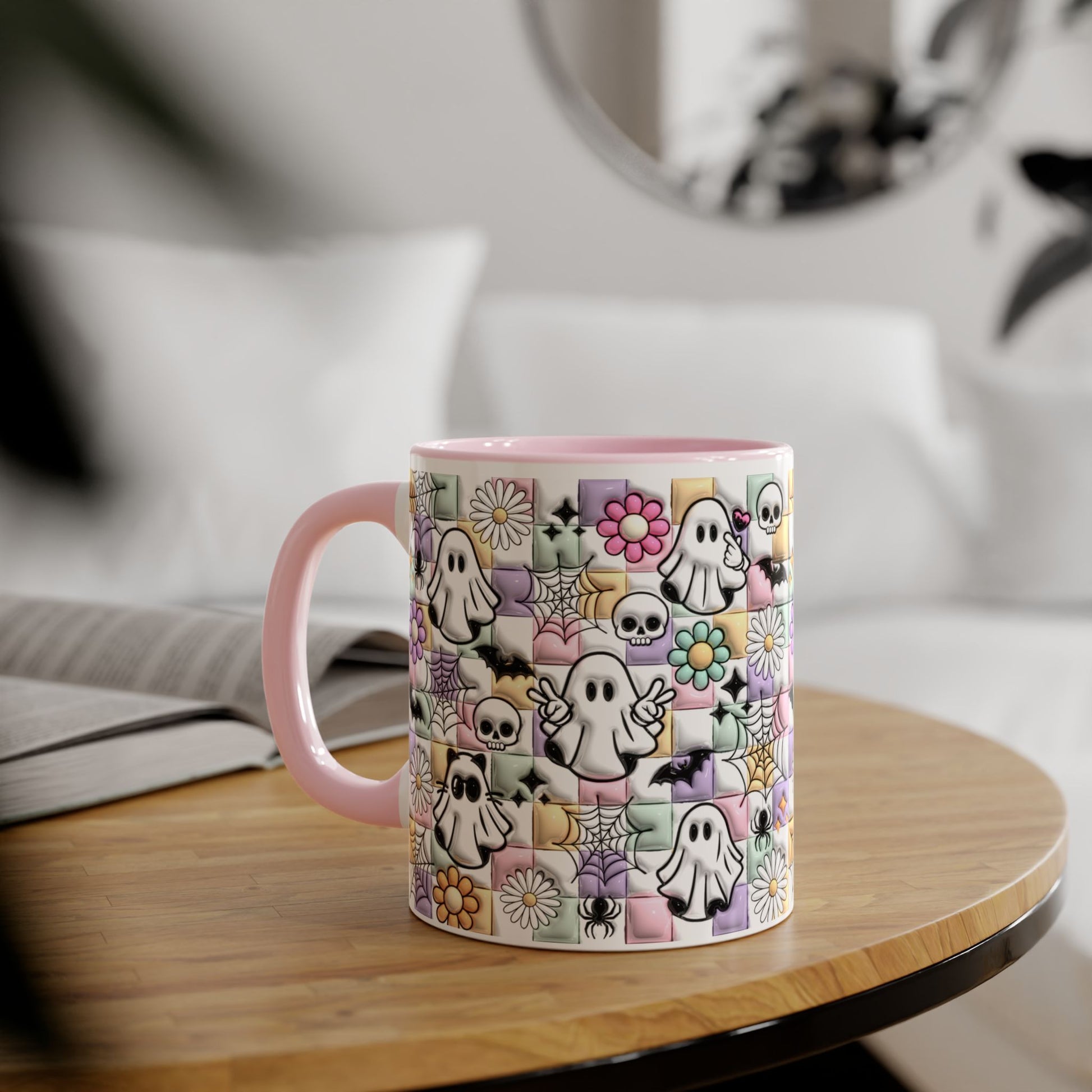 Halloween Ghosts and Flowers Accent Mug, 11oz - Resilient Mind Media