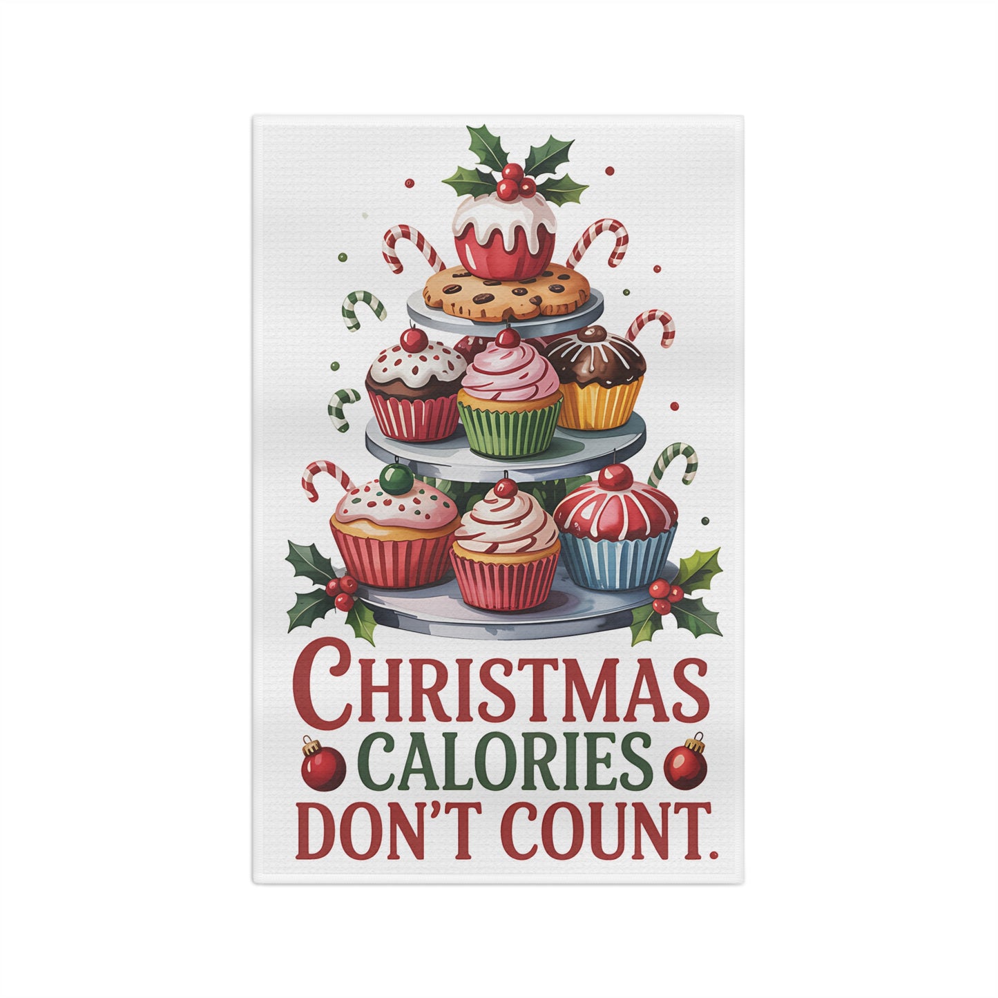 Christmas Calories Don't Count Tea Towel | Holiday Cupcakes Kitchen Towel - Resilient Mind Media