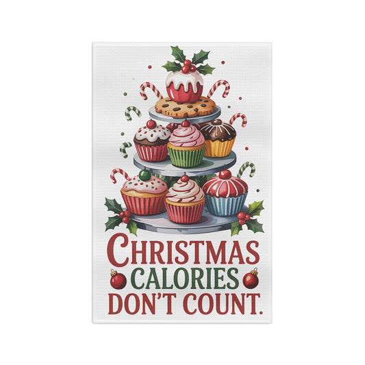 Christmas Calories Don't Count Tea Towel | Holiday Cupcakes Kitchen Towel - Resilient Mind Media