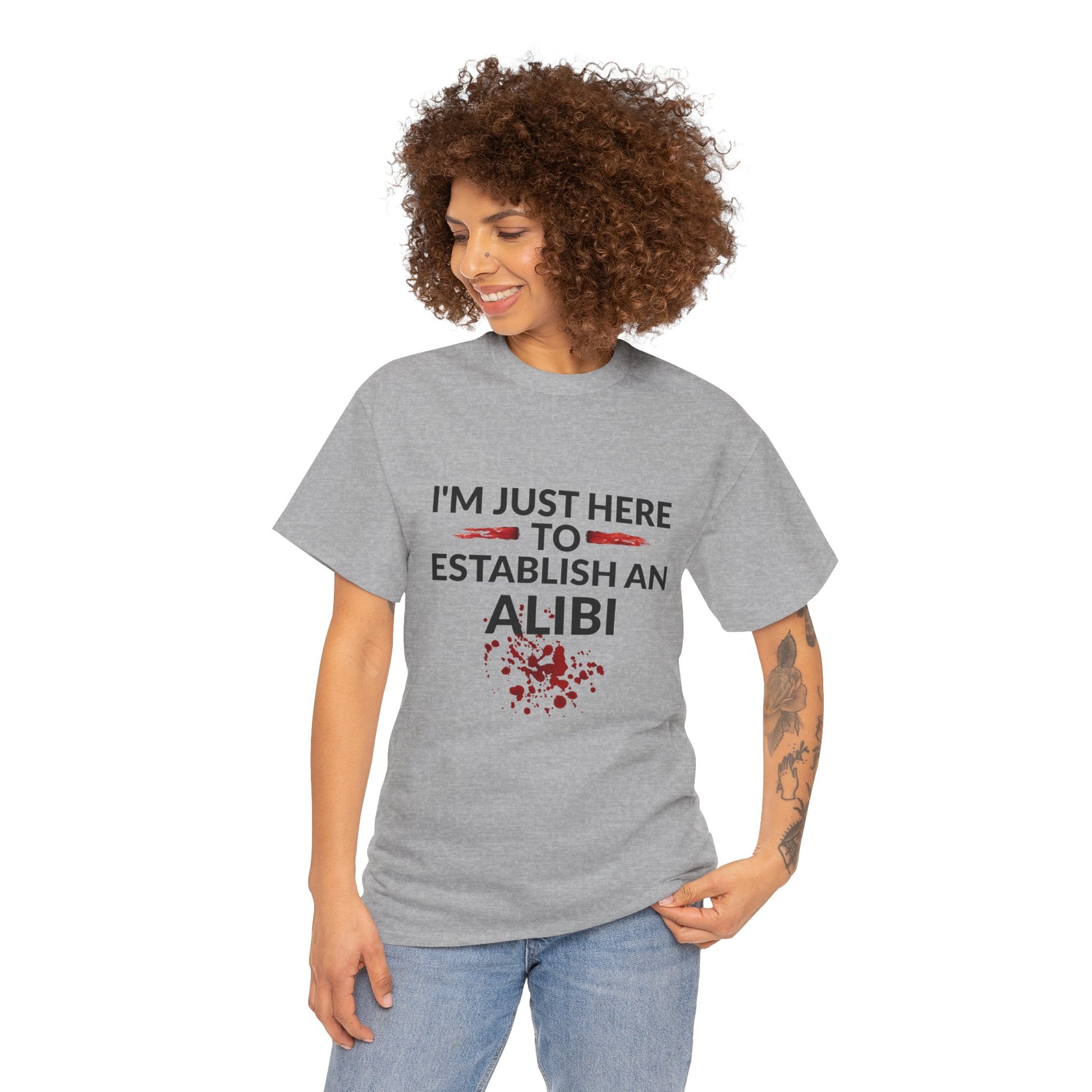 Murder Mystery Fan Tee: "I'm Just Here to Establish an Alibi" - Resilient Mind Media