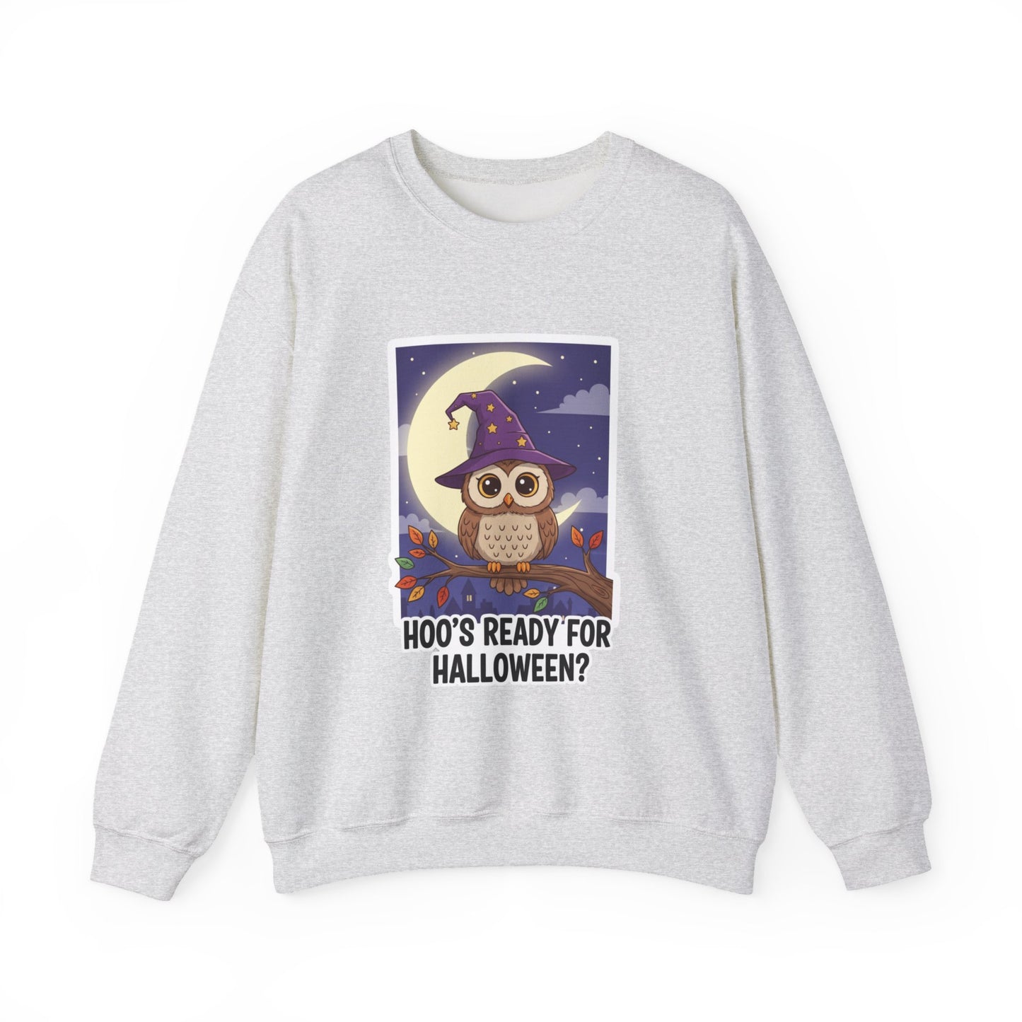 Hoo's Ready for Halloween? Sweatshirt - Cozy Halloween Gift, Cute Owl Design, Fall Style, Unisex Crewneck, Great for Costume Parties - Resilient Mind Media