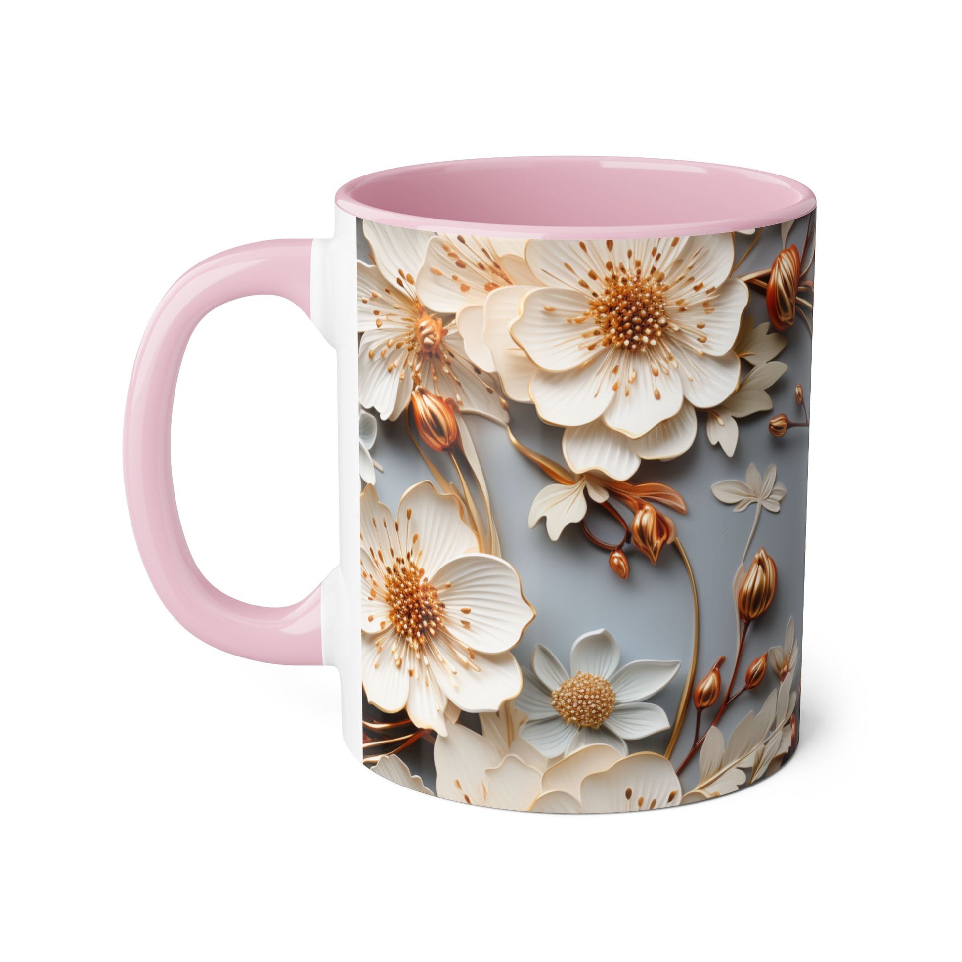 Elegant Floral Accent Mug - 11oz Coffee Cup with Black Handle - Resilient Mind Media
