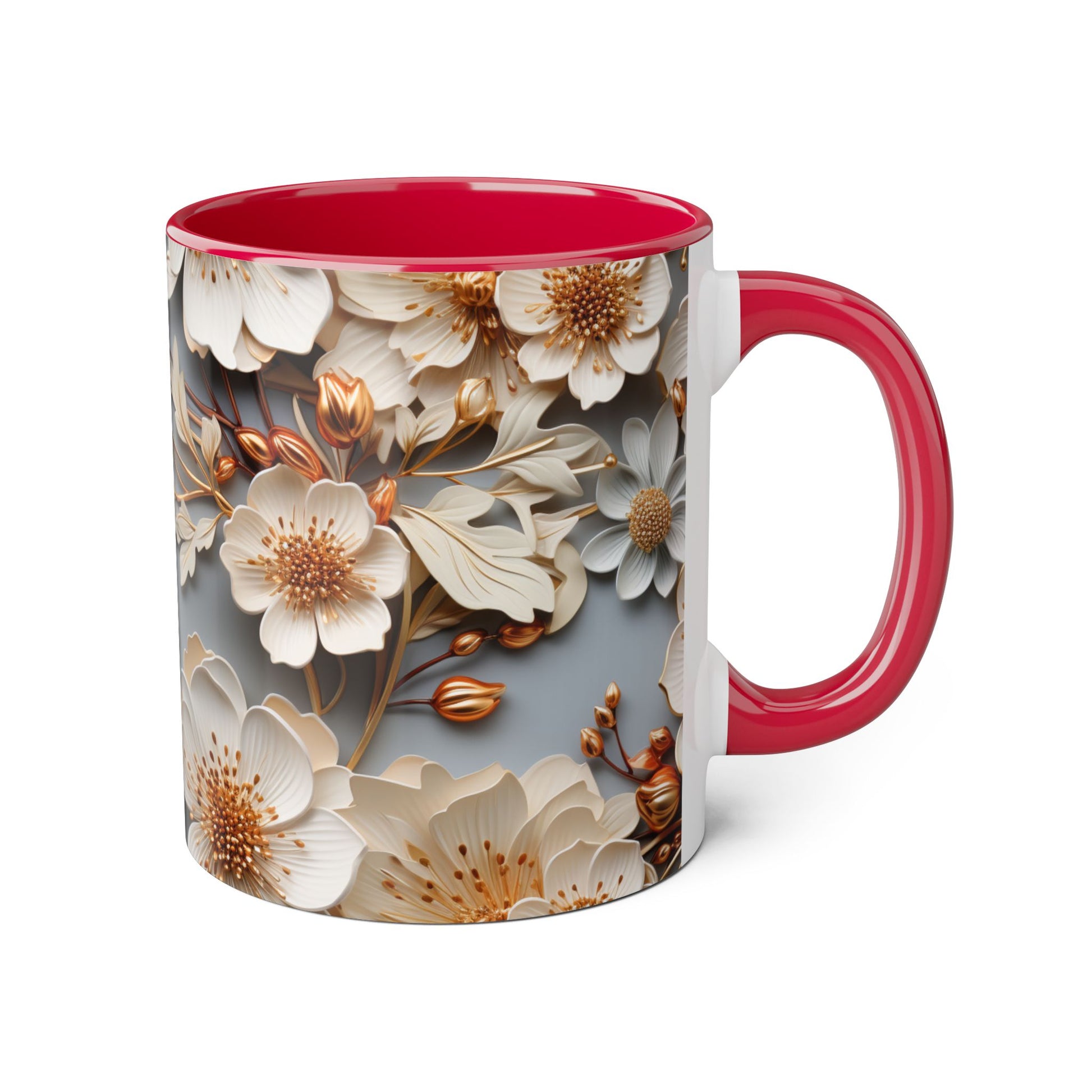 Elegant Floral Accent Mug - 11oz Coffee Cup with Black Handle - Resilient Mind Media