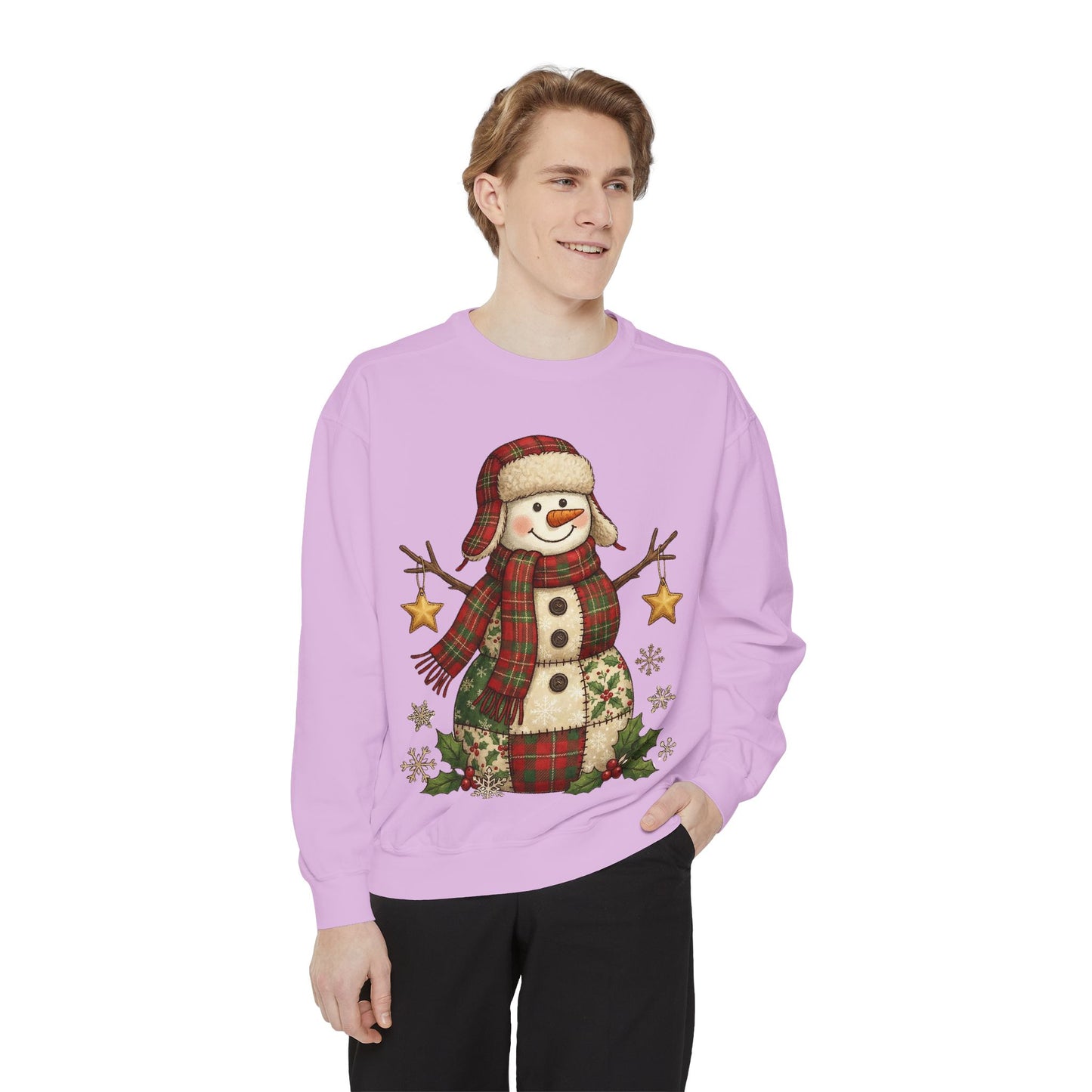 Faux Patchwork Design Vintage Snowman Sweatshirt | Rustic Plaid Christmas Crewneck | Farmhouse Holiday Sweater | Cute Winter Pullover Gift for Her - Resilient Mind Media