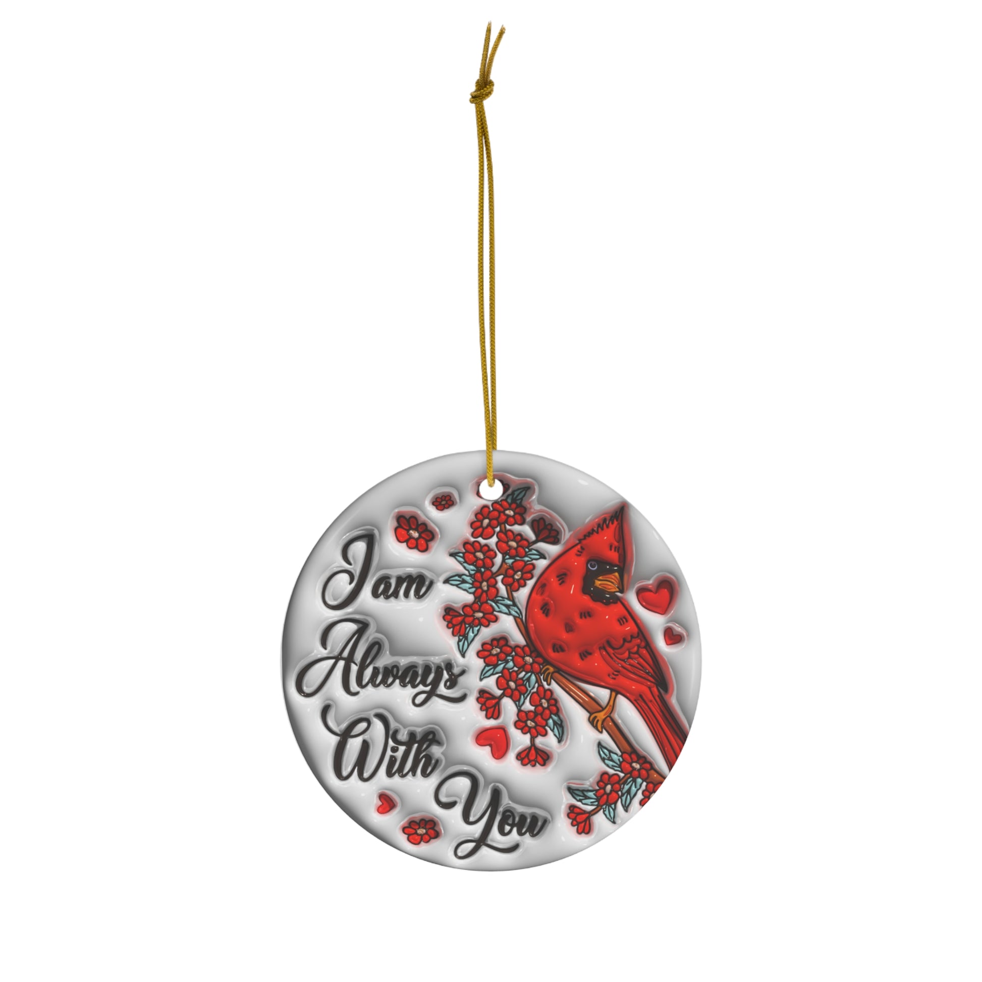 Red Cardinal Ceramic Ornament - "I Am Always With You" - Resilient Mind Media