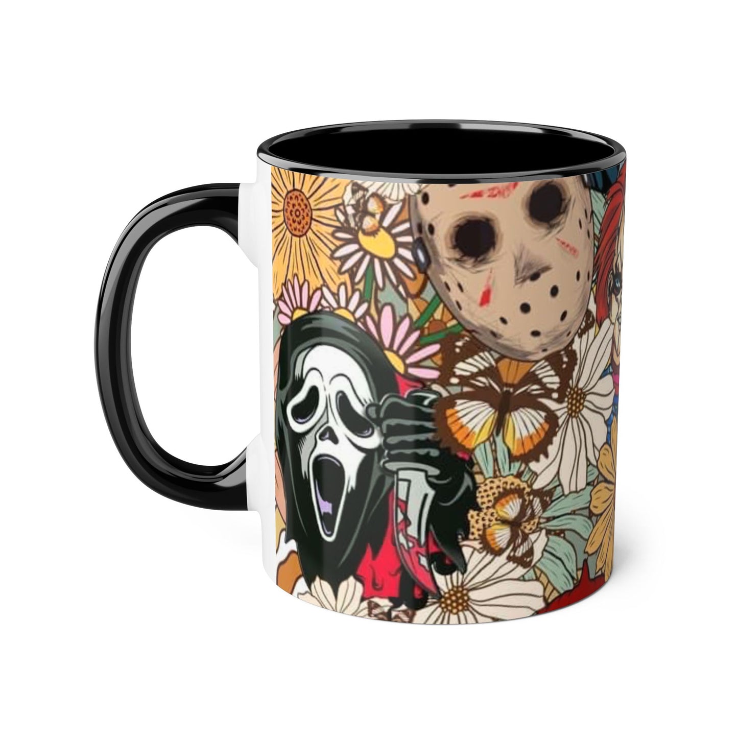 Chic Horror Accent Mugs, 11oz | Unique Gift for Horror Fans, Coffee Lover's Collectible, Spooky Seasonal Decor, Movie Night Essentials - Resilient Mind Media