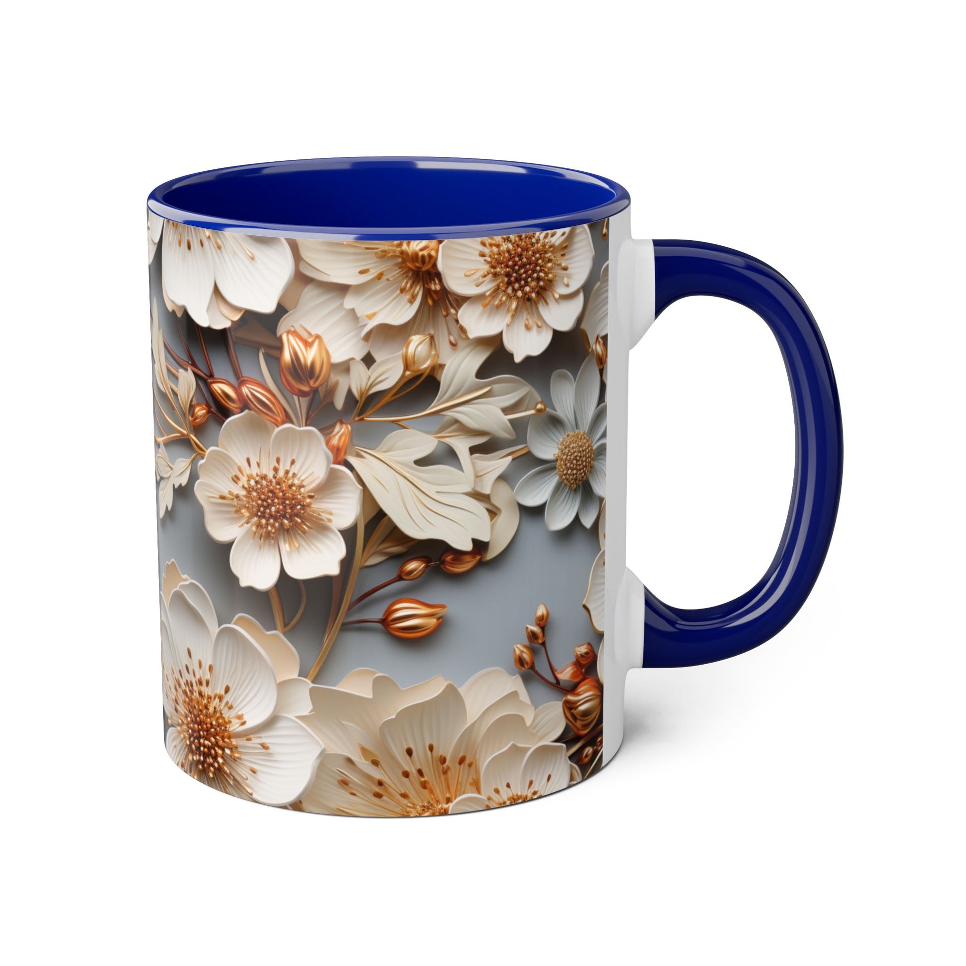 Elegant Floral Accent Mug - 11oz Coffee Cup with Black Handle - Resilient Mind Media