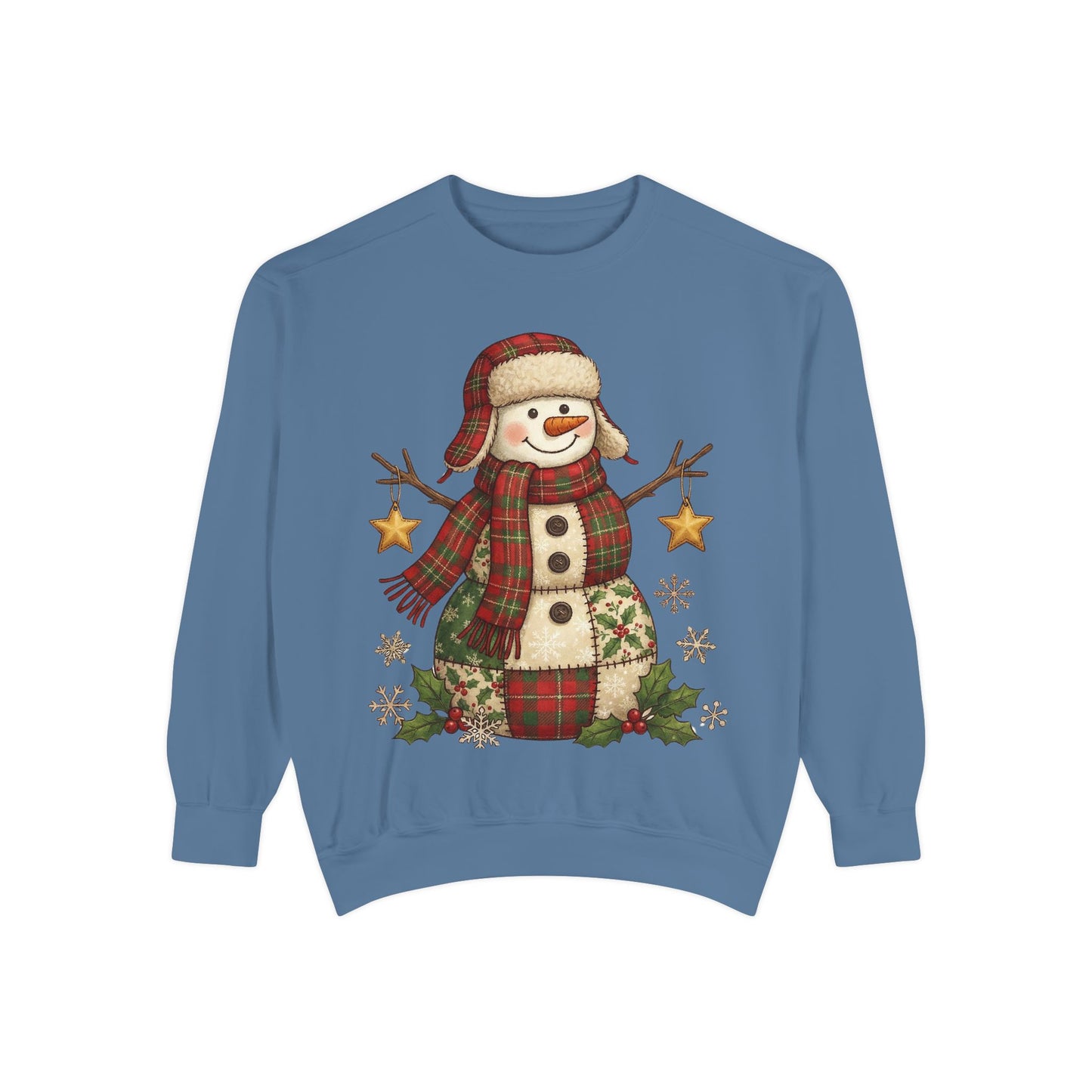 Faux Patchwork Design Vintage Snowman Sweatshirt | Rustic Plaid Christmas Crewneck | Farmhouse Holiday Sweater | Cute Winter Pullover Gift for Her - Resilient Mind Media