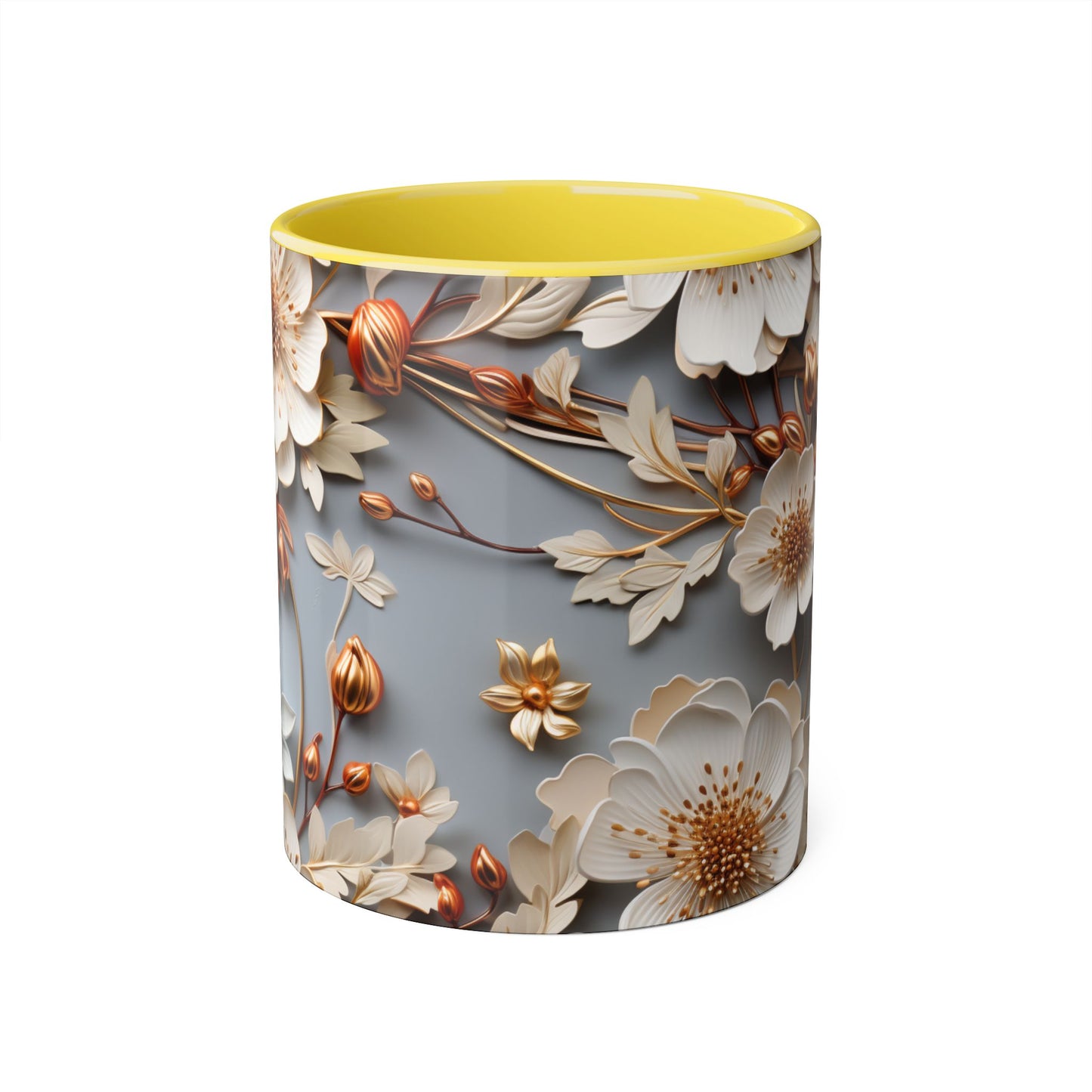 Elegant Floral Accent Mug - 11oz Coffee Cup with Black Handle - Resilient Mind Media