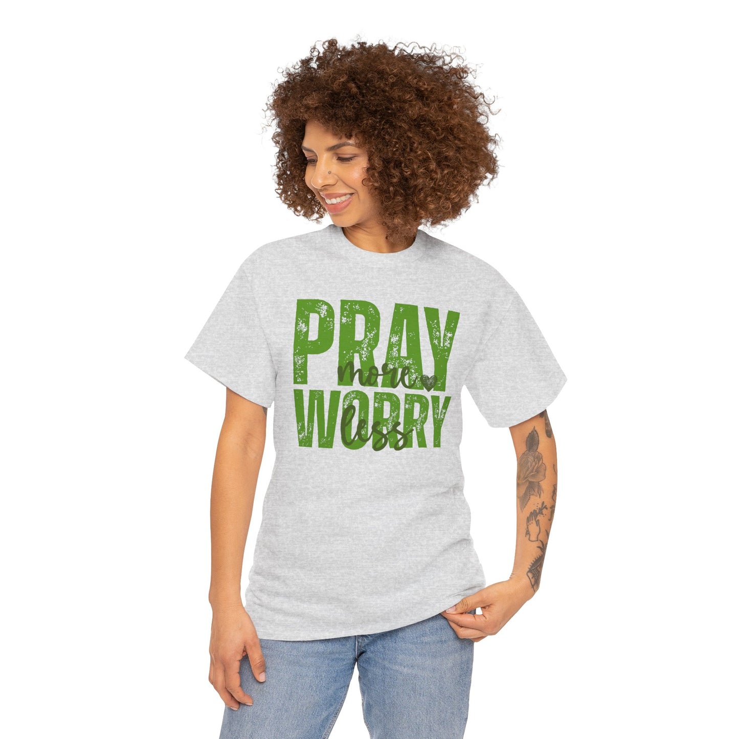 pray more worry less Inspirational Unisex Heavy Cotton Tee - 'Pray Worry' Motivational Shirt - Resilient Mind Media