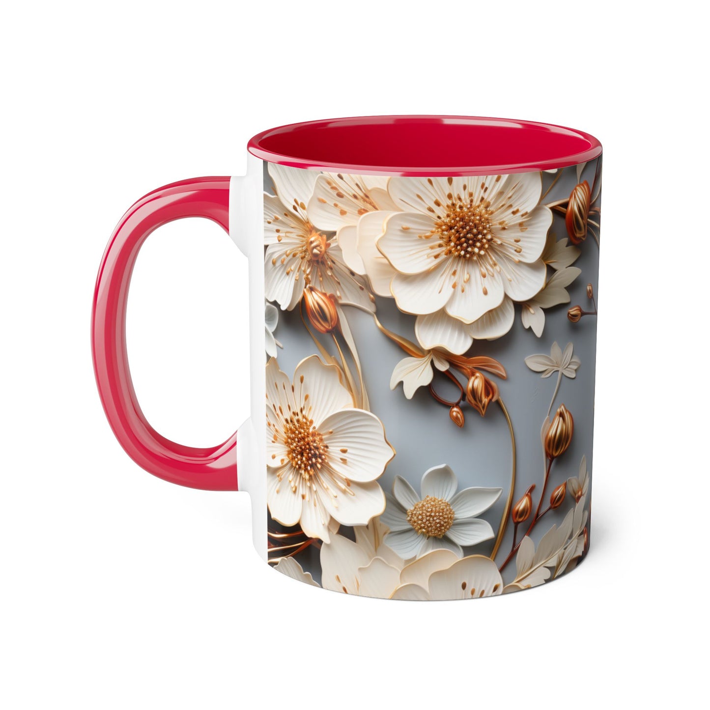 Elegant Floral Accent Mug - 11oz Coffee Cup with Black Handle - Resilient Mind Media