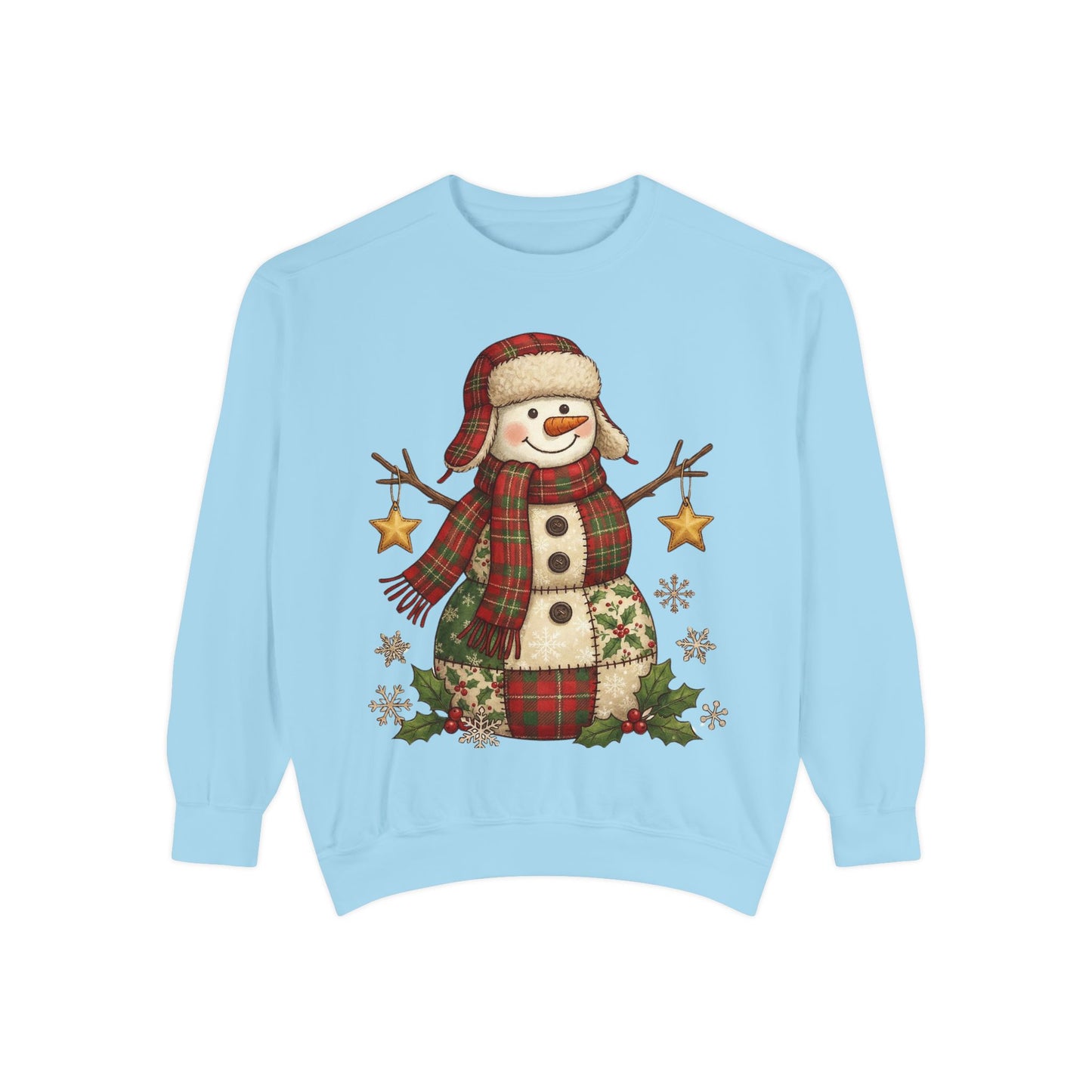 Faux Patchwork Design Vintage Snowman Sweatshirt | Rustic Plaid Christmas Crewneck | Farmhouse Holiday Sweater | Cute Winter Pullover Gift for Her - Resilient Mind Media