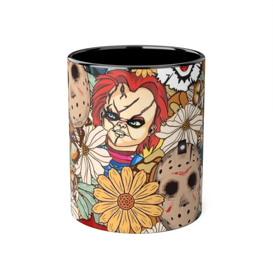 Chic Horror Accent Mugs, 11oz | Unique Gift for Horror Fans, Coffee Lover's Collectible, Spooky Seasonal Decor, Movie Night Essentials - Resilient Mind Media