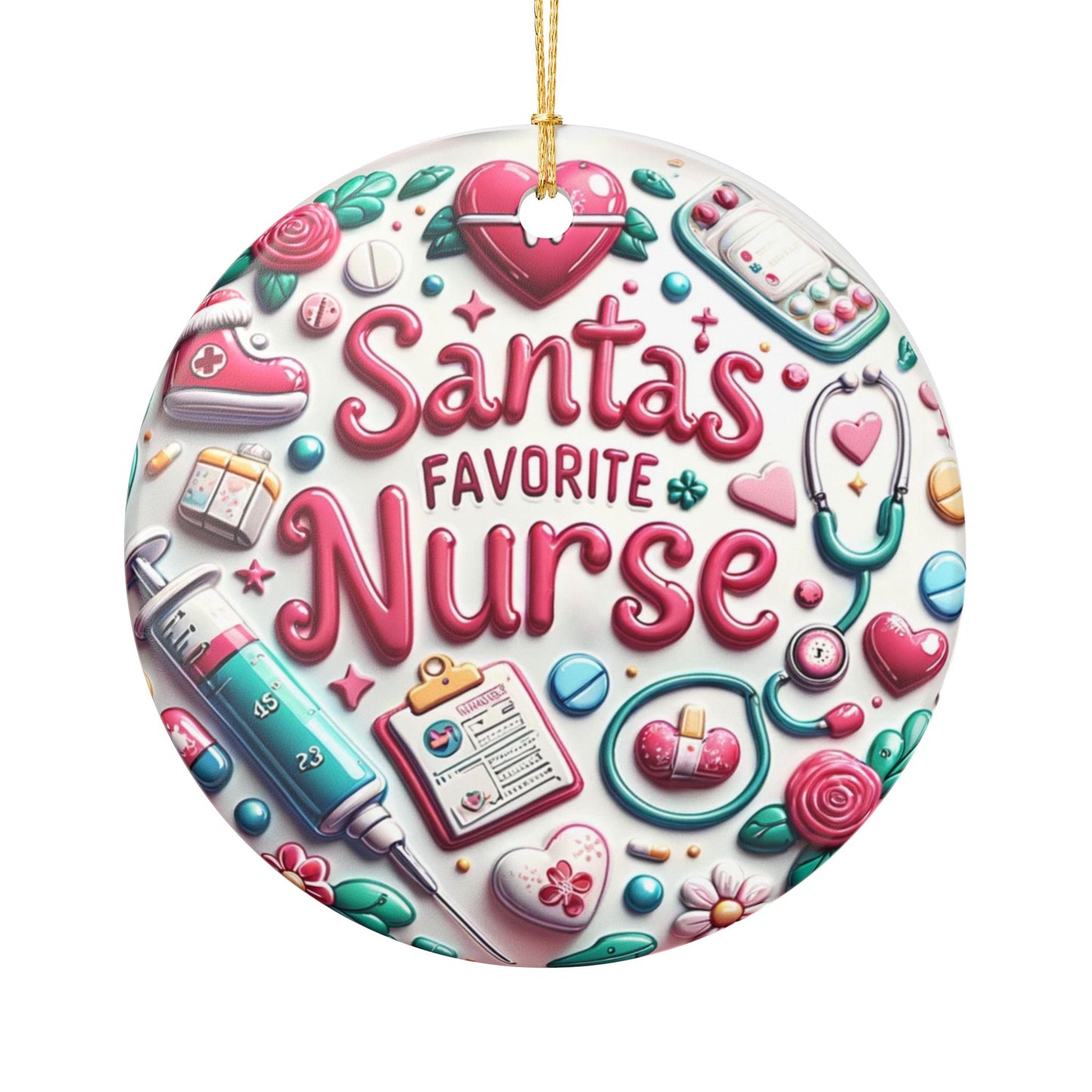 Nurse Holiday Ornament - Santa's Favorite Nurse Ceramic Decoration - Resilient Mind Media