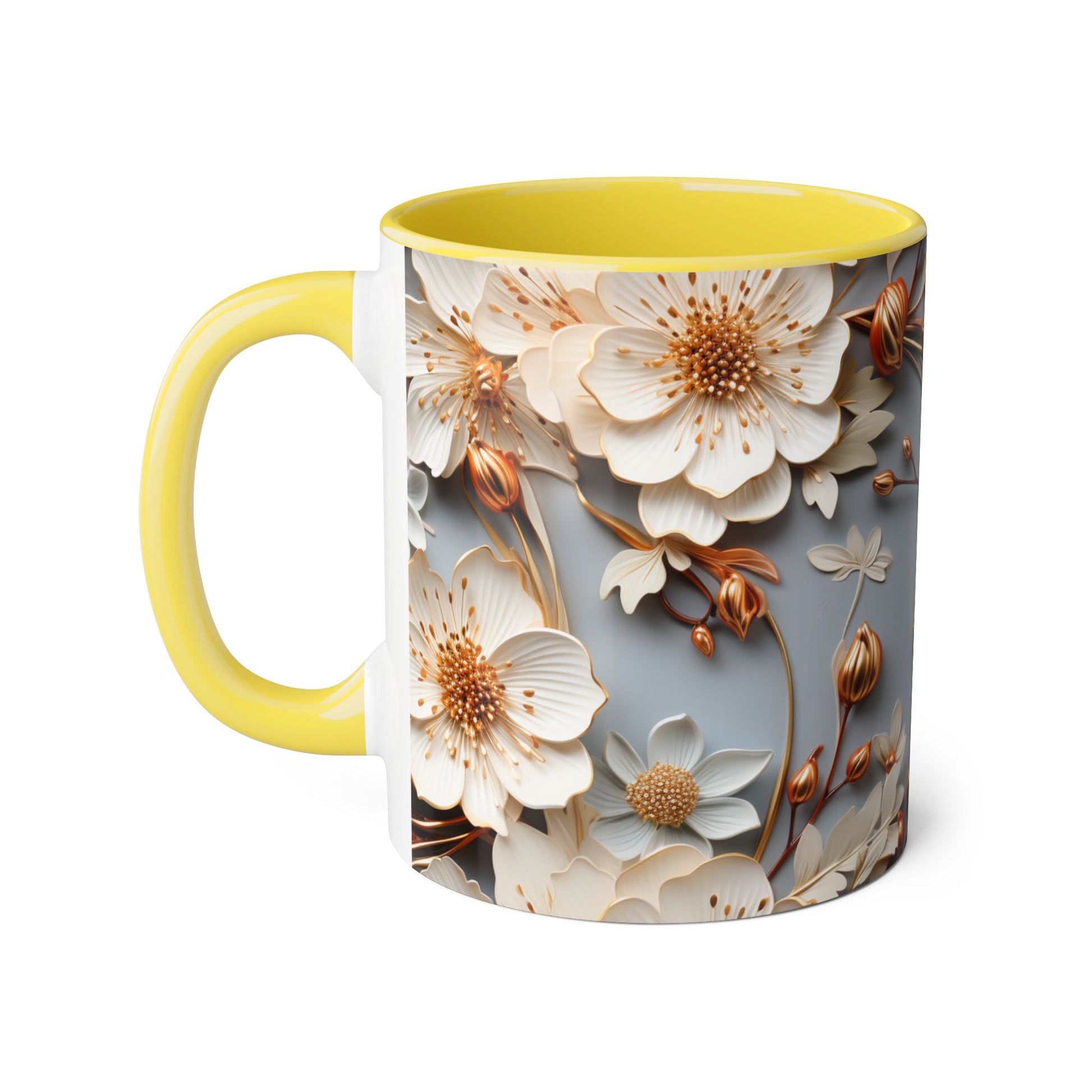 Elegant Floral Accent Mug - 11oz Coffee Cup with Black Handle - Resilient Mind Media