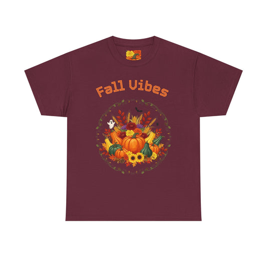 Fall Vibes Unisex Cotton Tee | Cute Autumn Shirt for Thanksgiving, Seasonal Gatherings, Cozy Nights, Harvest Celebrations, Gift