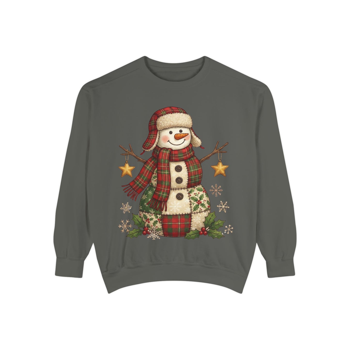 Faux Patchwork Design Vintage Snowman Sweatshirt | Rustic Plaid Christmas Crewneck | Farmhouse Holiday Sweater | Cute Winter Pullover Gift for Her - Resilient Mind Media