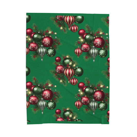 Christmas Ornaments Velveteen Plush Blanket, Holiday Throw, Cozy Decor, Gift for Her, Festive Home Accessory - Resilient Mind Media